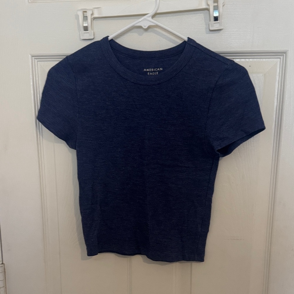 American Eagle Navy Ribbed Short Sleeve Tee